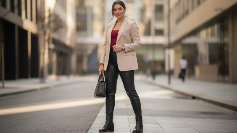 Legging moto femme : le transformer en pièce mode avec bottes, blazer et accessoires