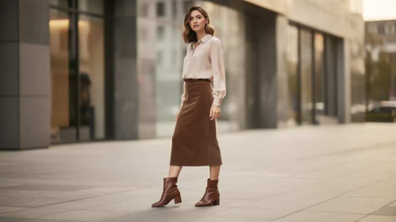 Jupe en velours côtelé : idées de looks pour allonger la silhouette et éviter l’effet massif