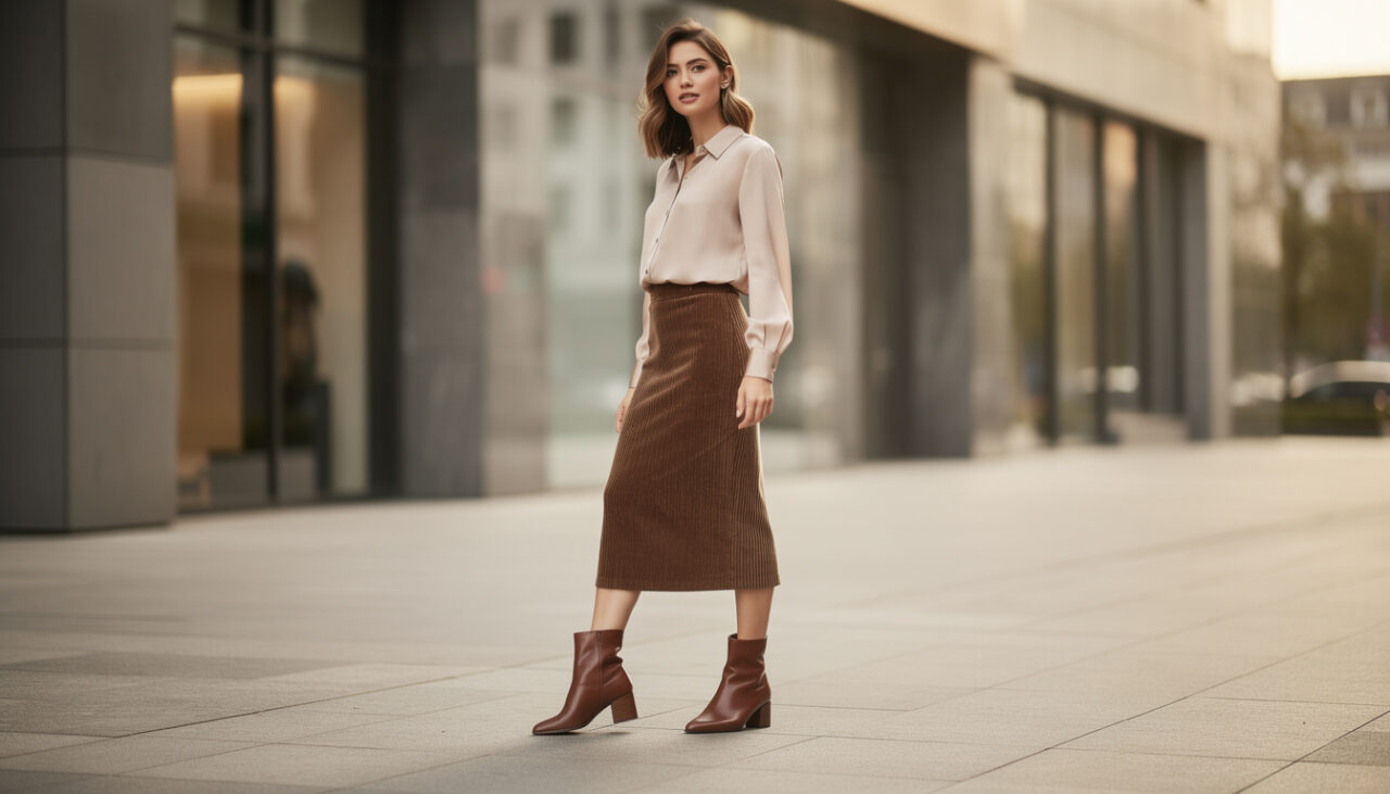 Jupe en velours côtelé : idées de looks pour allonger la silhouette et éviter l’effet massif